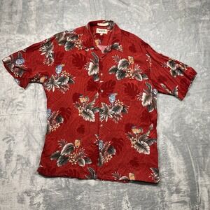 CAMPIA MODA Men's Red Tropical Cocktail Print Aloha Hawaiian Shirt Large